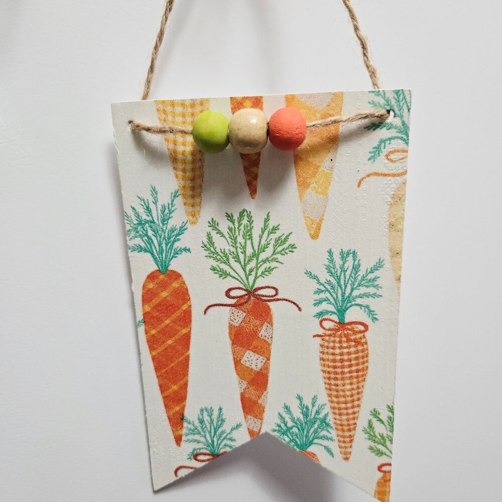 Handcrafted Decoupage Easter Carrots Wooden Hang Tag Tiered Tray Home Decor